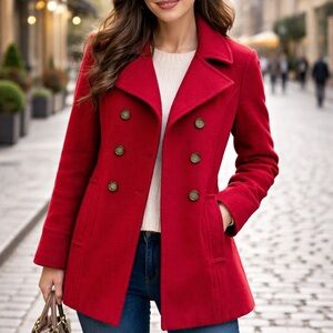 Tommy Hilfiger Scarlet Double-Breasted Pea Coat